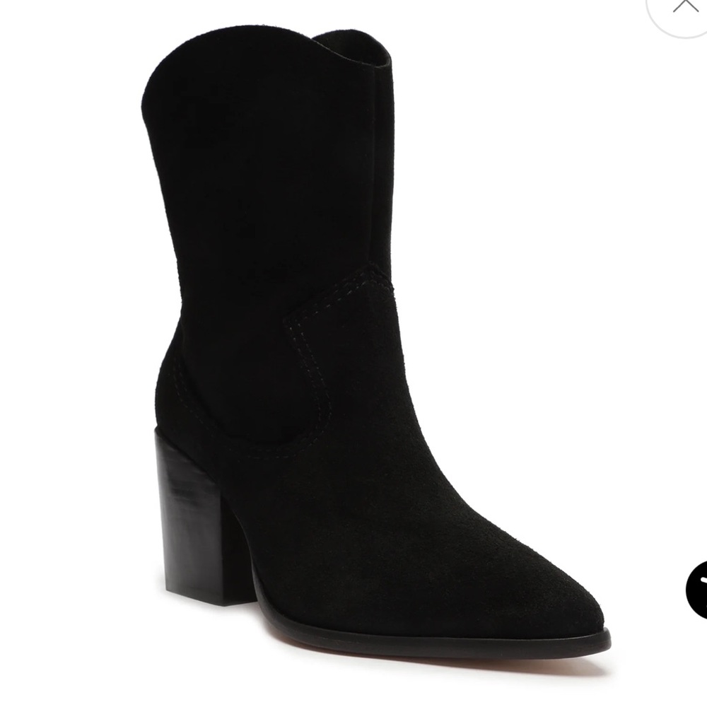 Schutz Tessie Black Suede Boots Western Booties Shoes block Heels 6